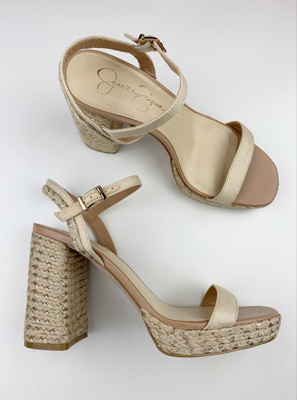 Jessica Simpson Espadrille Platform Sandals Natural Beige Block Heel Women's 10
